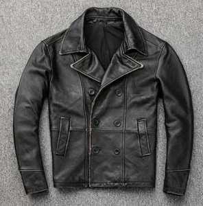 Herren Vintage Biker schwarze Lederjacke, Distressed schwarze Motorradjacke - Bild 1 von 5
