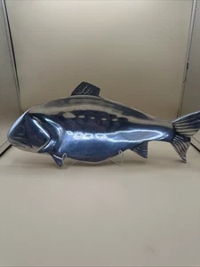 Fish Shaped Salmon Silver Tone Textured Metal Serving Dish Food Grade - Picture 1 of 9