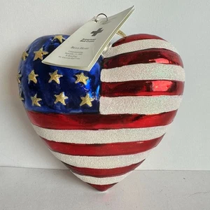 Christopher Radko Blown Glass Ornament American Flag Red Cross Brave Heart - Picture 1 of 3