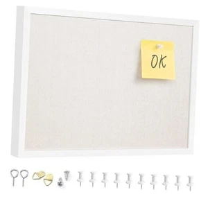11"x14.6" inch Bulletin Board with Linen, White Wood Style Frame, 14.6" x 11" - Picture 1 of 8