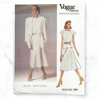 Vogue Pattern 1387 Jacket Top Skirt John Anthony Design Size 12 Uncut Vintage - Image 1 of 3
