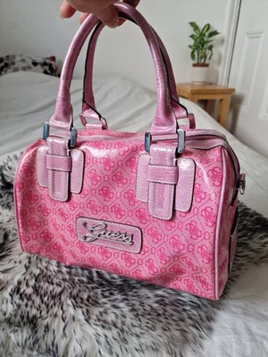 Rare Pink y2k Guess hand bag faux leather vintage hand bag with logo buckles 🩷 - Image 1 of 4