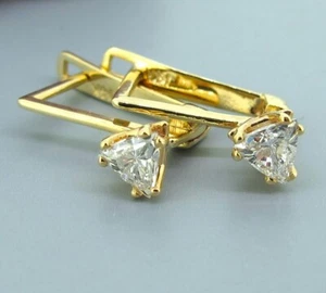 .65 ctw Diamonds Triangle-Cut 14k Yellow Gold Lever Back Dangle Earrings - Picture 1 of 8