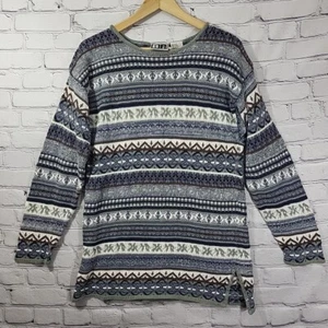 VINTAGE BP Nordstrom Women Sweater Medium Blue Fair Isle Striped Knit Sz S - Picture 1 of 9