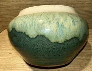 Green Cream multicolor pottery bowl Crystal Drip Glaze Art Planter Handmade - Picture 1 of 10