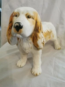 Vintage Retro Large Cute Spanial Dog China Ornament White & Brown,Needs New Home - Picture 1 of 12