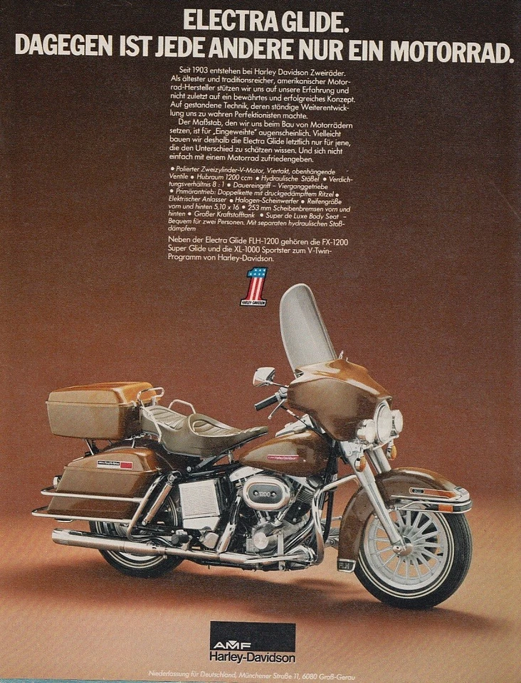 Harley-Davidson Electra Glide - Reklame Werbeanzeige Original-Werbung 1977 - Bild 1 von 1