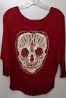 Women's Skull Shirt Size Large L Mesh  crochet red stretch made in usa