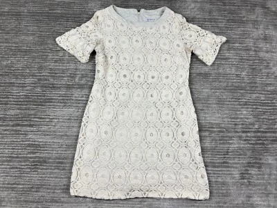 Vestido Liz Claiborne Mujer 14 Beige Encaje Superpuesto Forrado Manga Corta Funda Foto 1 de 4