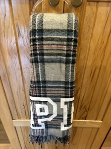 PINK By Victoria's Secret Scarf Fall Winter Gray Plaid Scarf NWT 27x88 - Picture 1 of 5