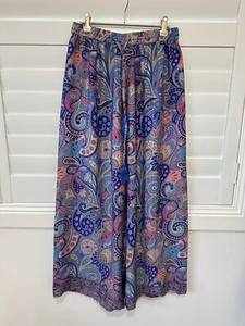 Coeur 100% Art Silk Pink Blue Paisley Floral Print Super Wide Leg Pants S M L 12 - Bild 1 von 11