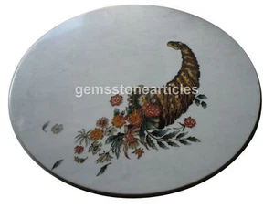 24" White Marble Table Top Floral Pietra Dura Multi Stone Inlay Furniture Decors - Picture 1 of 1