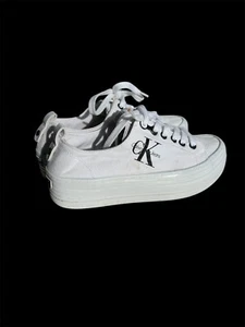 Calvin Klein Jeans Lona Plataforma Bombas Zapatos Entrenadores Zolah Blanco Talla 3 - Imagen 1 de 8