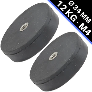 2x imán de neodimio engomado 34mm 8kg goma imán de olla con rosca M4 rosca interior - Imagen 1 de 5