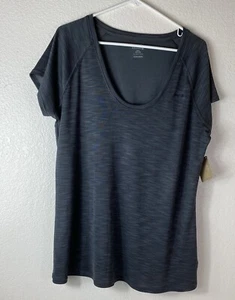 Reebok Womens Short Sleeve T-Shirt Size XL Athleisure Casual Stretch Gray Black - Picture 1 of 12