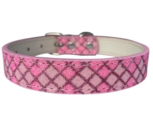 Dog Collar, Argyle Bling Sparkle Bling Glitter Dark Pink Adjustable XS S M L - Picture 1 of 4