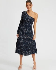 SAVEL Blue Clara Midi DRESS Size Aus 14 NWT 1-Shoulder Ditsy Floral Cottagecore - Picture 1 of 10