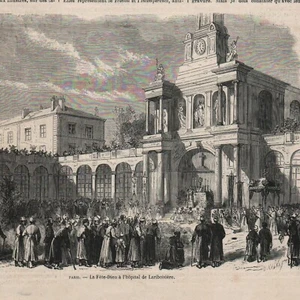 Creuzot Henri Schneider  Fête-Dieu hôpital Lariboisière - Gravure de presse 1870 - Picture 1 of 2