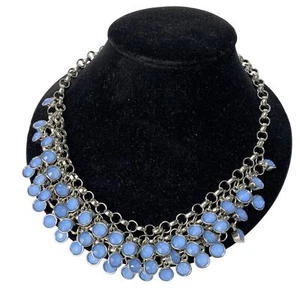 The Limited Periwinkle Blue Stone Bib Statement Necklace Silver Tone EUC - Picture 1 of 3