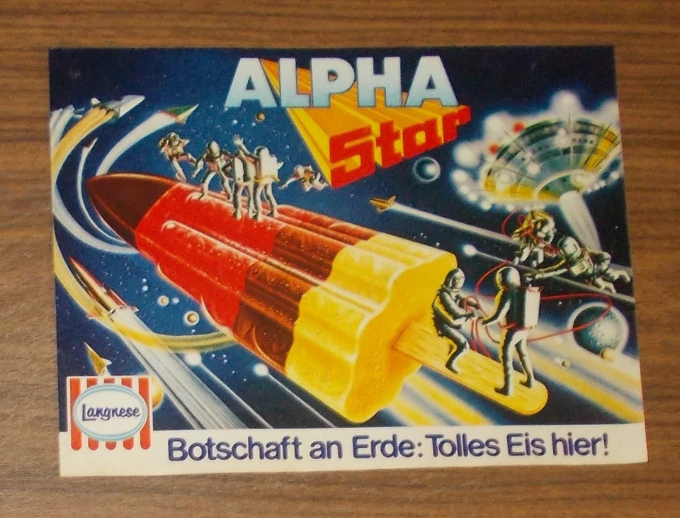 Seltene Werbung Langnese ALPHA STAR Botschaft an Erde: Tolles Eis hier! 1979 - Bild 1 von 1