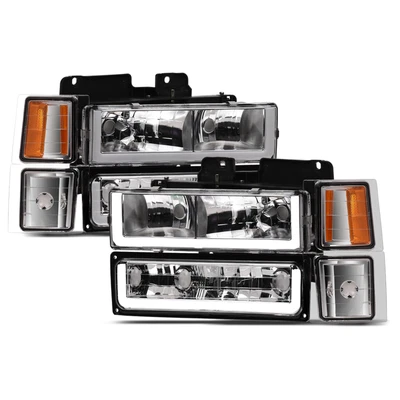 Topline For 1994-2000 Chevy C10 C/K LED Strip Headlights+Corner+Bumper Am Chrome Foto 1 de 4