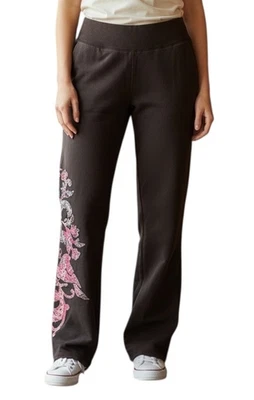 Pantalones deportivos negros vintage Y2K Lucky Brand talla pequeña apliques florales azul rosa Foto 1 de 4