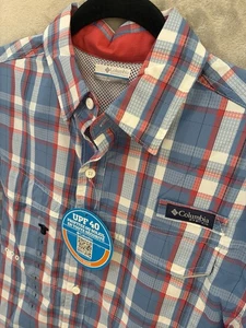 Columbia PFG Camicia Uomo S Super Low Drag Manica Corta upf40 Plaid Fish Hike - Foto 1 di 17