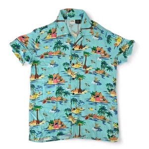 Pokemon Hawaiian Shirt Lightweight Short Sleeve Button Up Medium Blue Pikachu  - Foto 1 di 22