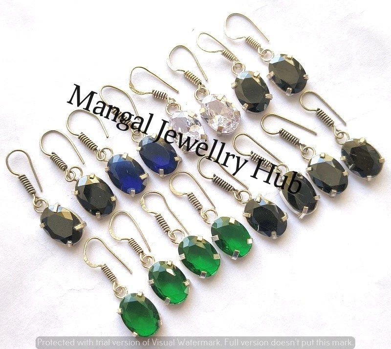 ¡Lote! Pendientes con punta de piedras preciosas de topacio facetado enchapados en plata de ley 925 joyas Foto 1 de 4