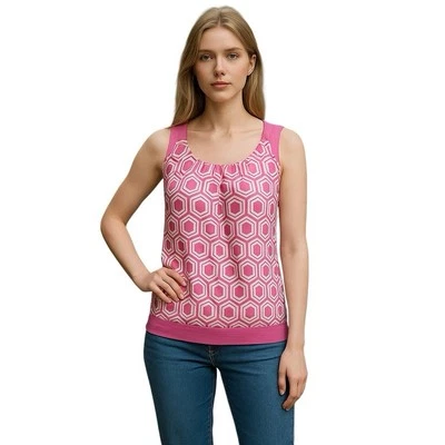 Blusa sin mangas New York & Co rosa blanca con estampado geométrico cuello redondo talla XSmall Foto 1 de 4