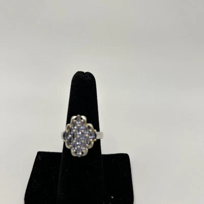 Anillo con racimo de ráfaga de tanzanita con corte marqués conjunto en banda 925 talla 7. Foto 1 de 3