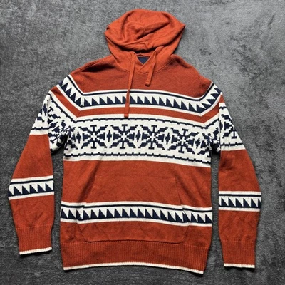 American Eagle Sweater Men Large Orange Geometric Aztec Hoodie Wool Blend Preppy - Image 1 of 4
