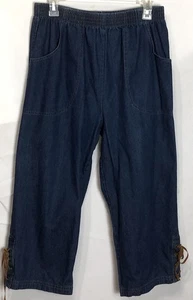 Haband Cropped Capri Pants 14 Dk Blue denim 29"W Western capsule Lace Up legs - Picture 1 of 6