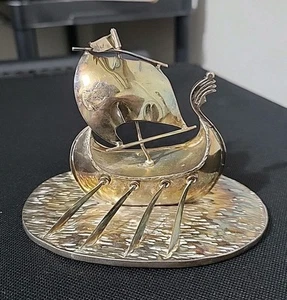 Antique 900 Sterling Silver Archaic Greek Trireme Viking Sail Ship Argo Figurine - Picture 1 of 17