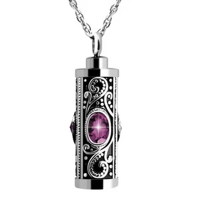 Crystal Cremation Urn Necklace for Ashes Keepsake Stainless Steel Memorial Pe... - Picture 1 of 7