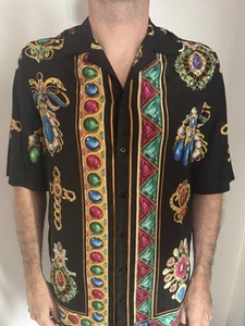 Versace Designer-Inspired Black Short Sleeve Shirt – Jewel & Baroque Print - Picture 1 of 9