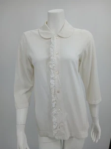 Vintage Tricot Comme Des Garcons Womens Off White Ruffle Button Top Size M - Picture 1 of 8