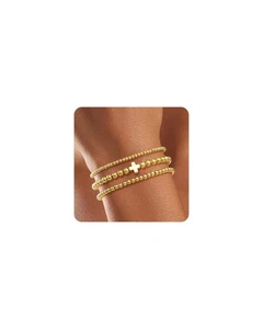 shownee Gold Bracelets for Women - 18K Gold Beaded Bracelets Stack Strand Bea... - Picture 1 of 6