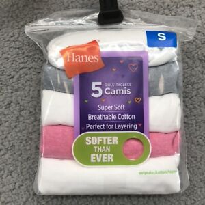 Hanes Camis White Pink Gray Tagless Stretch Pre Srunk Breathable Girls Small