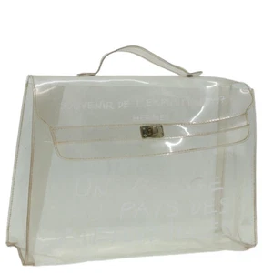 HERMES Vinyl Kelly Hand Bag Vinyl Clear Auth bs17368 - Picture 1 of 19