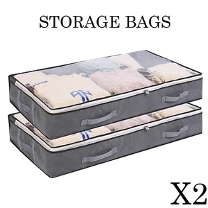 2x Large Underbed Storage Bag Shoes Clothes Zipped Organizer Fabric Storage Bags - Picture 1 of 7