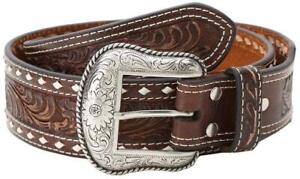 Nocona Western Belt Mens Leather Tooled Tapered Laced Floral Brown