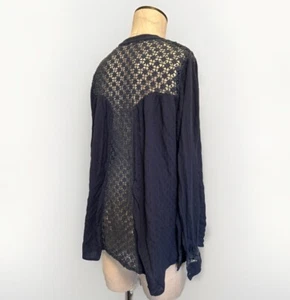 Free People Boho Long Sleeve Tunic Top Oversized Blouse Navy Blue Women’s XS - Picture 1 of 7
