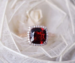 2ct Natural Garnet & Diamond Engagement Ring 14k SOLID Rose Gold Halo Solitaire - Picture 1 of 13