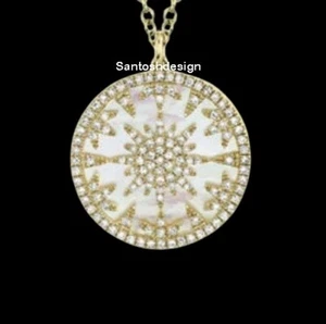 Colgante con dije de plata de ley 925 madreperla de diamante Starburst de diseñador - Imagen 1 de 2