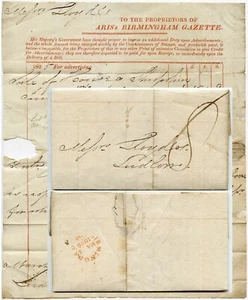 GB 1826 ADVERTENCIA IMPRESA de NUEVO DEBER DE PUBLICIDAD en BILLETE..ARIS BIRMINGHAM GACETA - Imagen 1 de 2