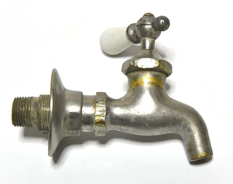 VINTAGE INDUSTRIAL NICKLE OVER BRASS COLD WATER FAUCET FIXTURE SPIGOT WALL MOUNT Cover