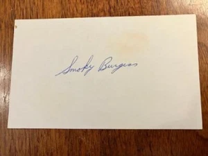 CLASSIC VINTAGE CLEAN 3x5 INDEX CARD SIGNED BY PIRATE CATCHER & DH SMOKY BURGESS - Picture 1 of 3