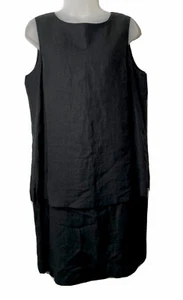 Vestido recto vintage Tess para mujer de lino talla 12 negro sin mangas capa minimalista - Imagen 1 de 7