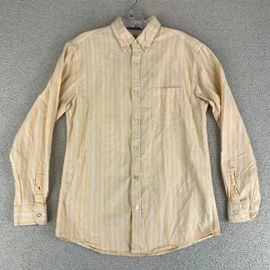 Haggar Regular Fit Button Up Shirt Mens Small Orange White Striped Long Sleeve - Picture 1 of 8